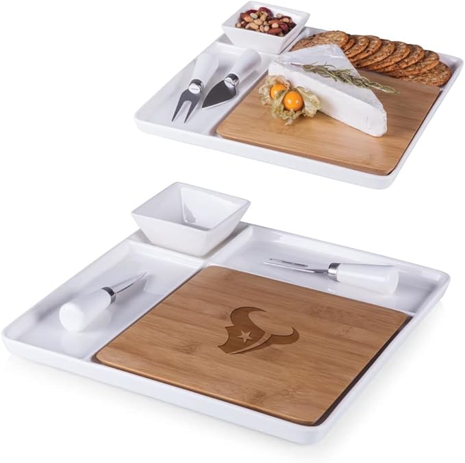 Picnic TIME NFL Peninsula Cutting Board & Serving Tray - Cheese Board - Charcuterie Board - Appetizer Plate, Bamboo & White Ceramic