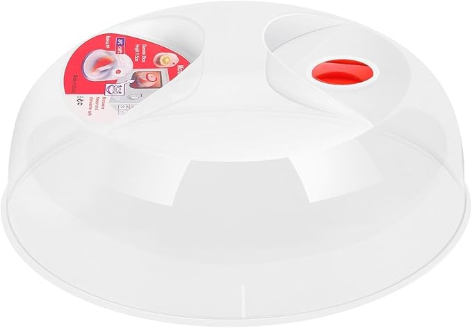 Flexzion 11.5 Inch Microwave Splatter Cover - BPA-Free Anti-Splatter Microwave Cover with Adjustable Steam Vent, Dishwasher Safe, Transparent Plastic Food Covers for Microwave Cooking