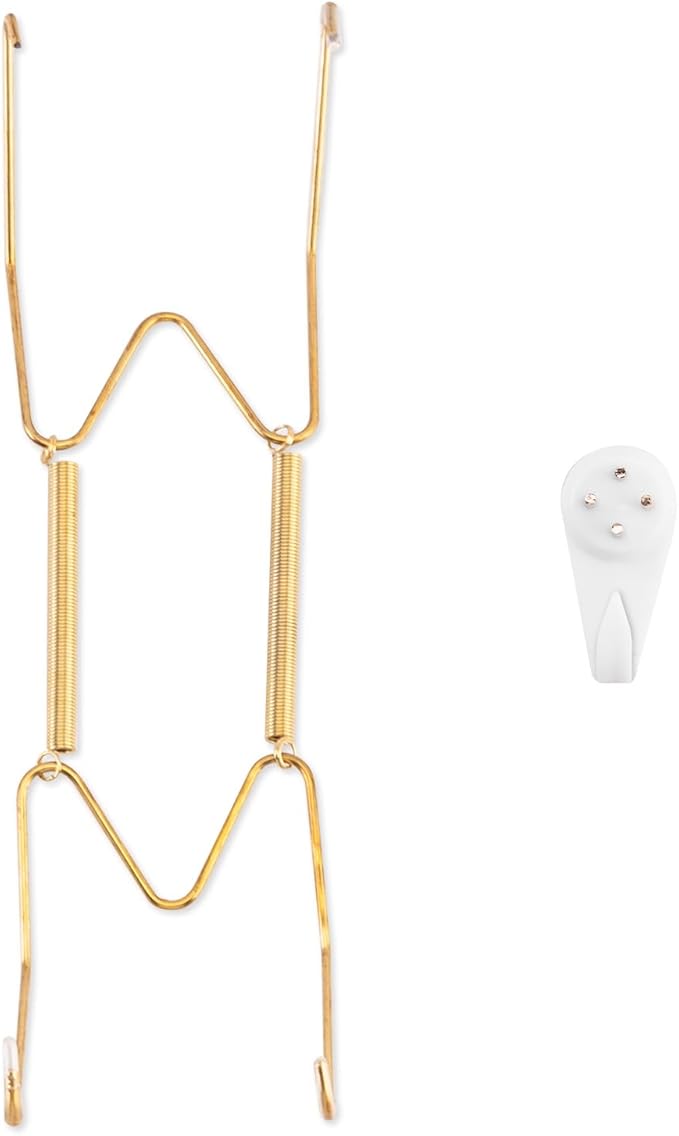 Plate Hangers for The Wall, Suitable for 8-10 inch Decorative Plate, Stainless Steel Wire Plate Holder with Wall Hooks and Rubber tip Protectors, Plate Hangers for Displaying Plates, Platter, Gold
