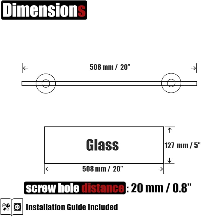 JQK Bathroom Glass Shelf Oil Rubbed Bronze, Tempered Glass Shower Storage 20 by 5 inches, 304 Stainless Steel ORB Wall Mount, TGS101L20-ORB
