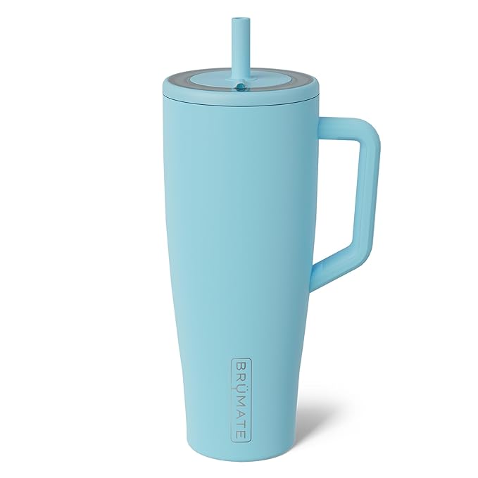 BrüMate Era 40 oz Tumbler with Handle and Straw | 100% Leakproof Insulated Water Bottle Tumbler with Lid and Flexible SoftSip Straw | Made of Stainless Steel | Cup Holder Friendly | 40oz (Glacier)