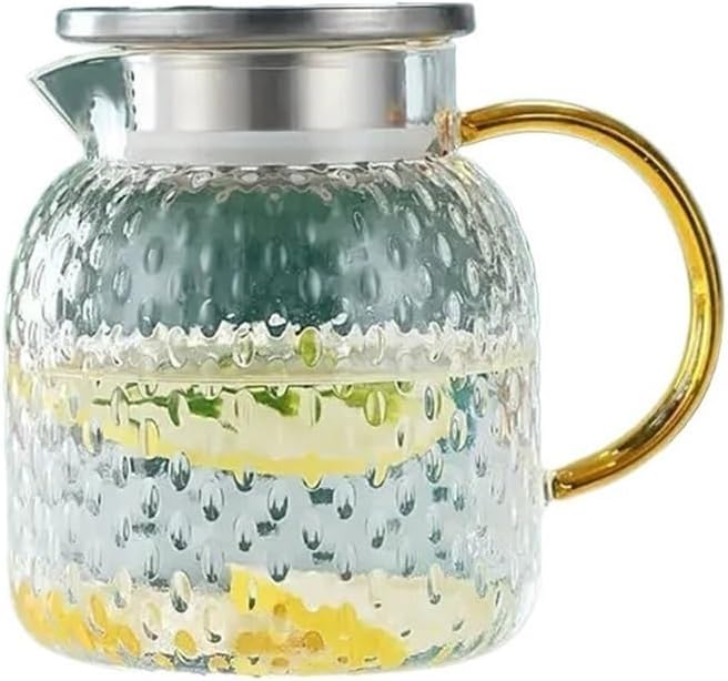 Water Pitcher Glass Water Pitcher with Filter Lid and Pouring Spout Heat Resistant Carafe for Hot Cold Beverages Homemade Ice Tea Bottle Glass Pot(1L)