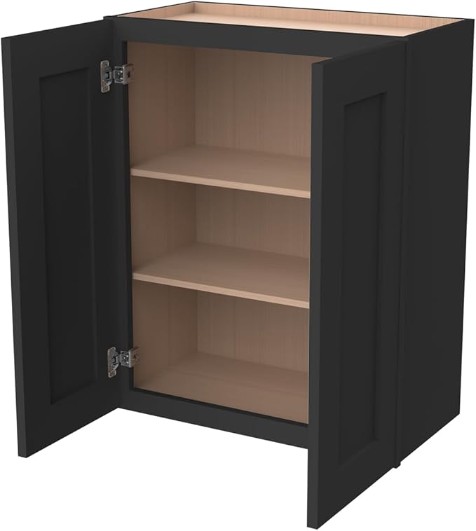 Wall-Mounted Cabinet – Solid Wood Shaker Style Medicine Cabinet with Adjustable Shelves & Soft-Close Doors for Bathroom, Kitchen, and Office Storage (Charcoal Black, 27" W x 12" D x 42" H)