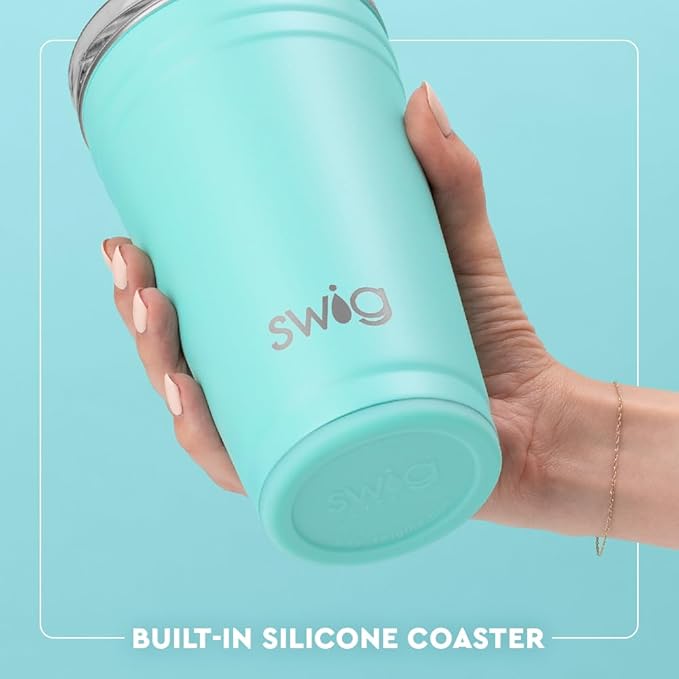 Swig Life 24oz Party Cup, Stackable Insulated Travel Coffee Tumbler with EZ Slider Lid, Cup Holder Friendly, Stainless Steel 24 oz Tumbler, Reusable Coffee Mug (Ribbons and Bows)