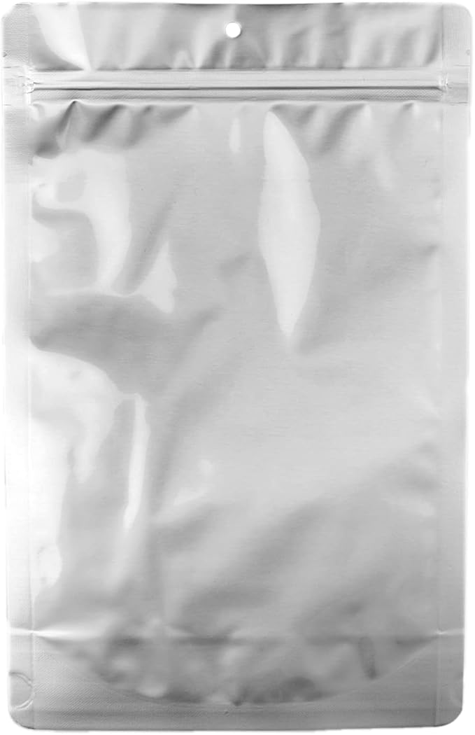 PackFreshUSA: 5 MIL Silver/Clear Stand Up Pouch Bags - Professional Flexible Packaging - Resealable - Seal-Top - Heat-Sealable - Hang Hole - Tear Notch - XLarge 7.5x11.5x3.5-100 Pack