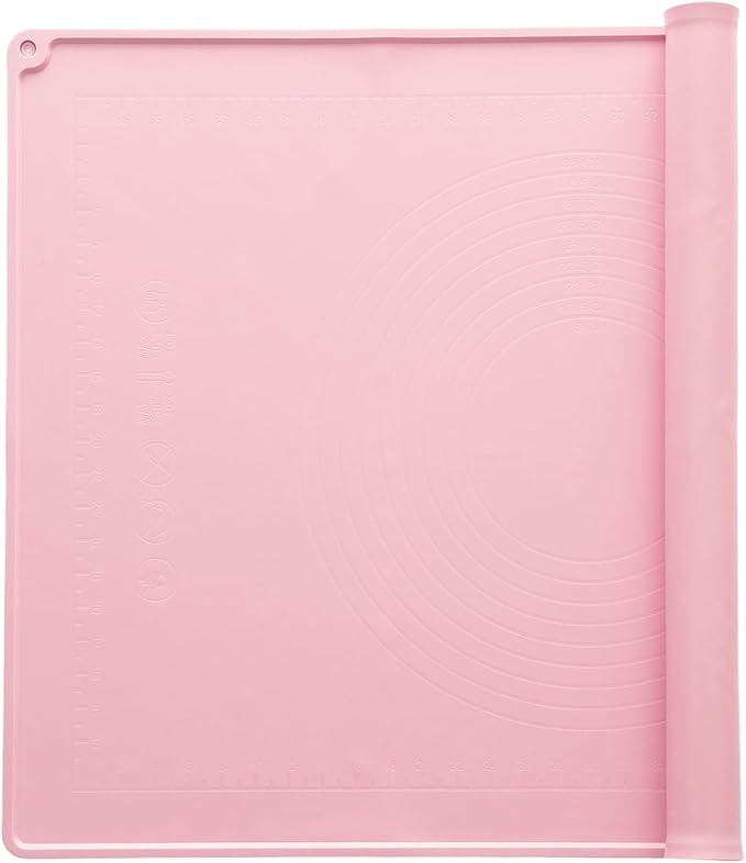 uxcell Silicone Pastry Mat, 27.5" x 19.7" Silicone Baking Mat with Measurements, Non-Stick Dough Rolling Mat for Making Pastry Cookies Bread Pizza Pink