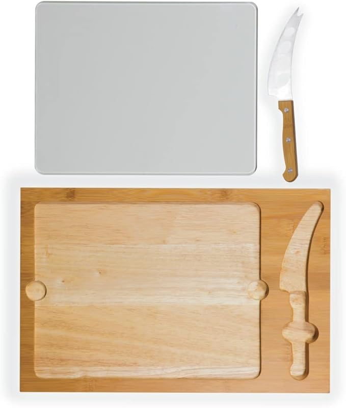 PICNIC TIME NFL Football Field Icon Glass Top Cutting Board & Knife Set, (Parawood & Bamboo)