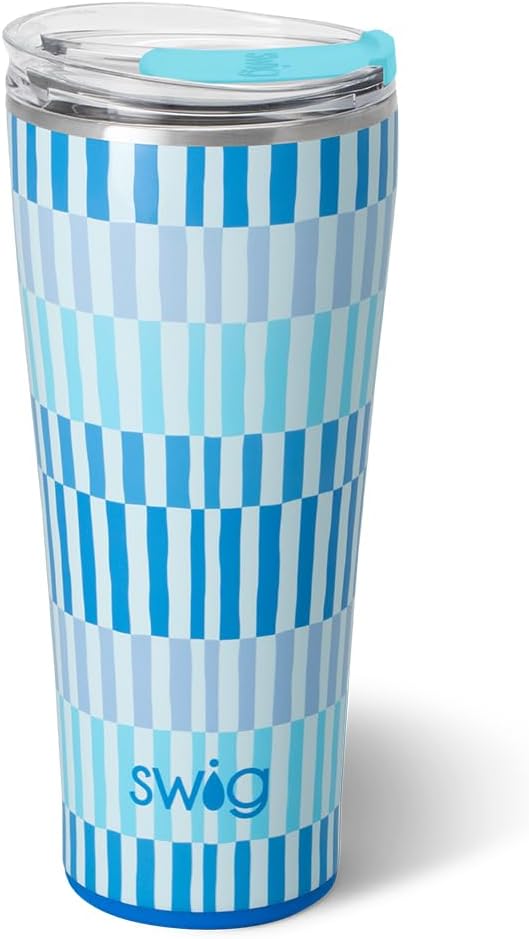 Swig Life 32oz Insulated Tumbler, Travel Coffee Tumbler with Lid, Cup Holder Friendly Travel Coffee Mug, Stainless Steel, 32 oz, Reusable Insulated Mug with Lid (Glacier Stripe)