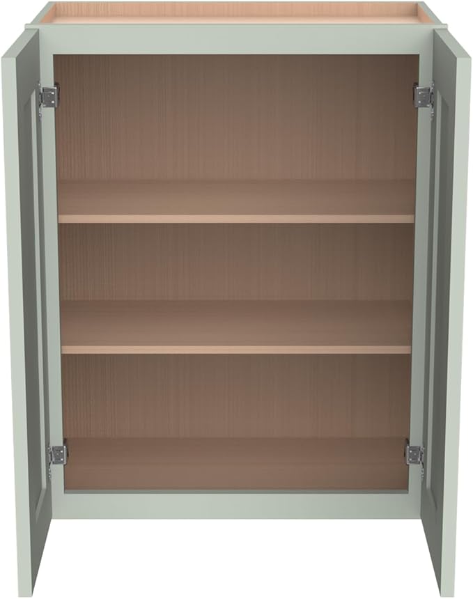 Wall-Mounted Cabinet – Solid Wood Shaker Style Medicine Cabinet with Adjustable Shelves & Soft-Close Doors for Bathroom, Kitchen, and Office Storage (Jade Green, 33" W x 12" D x 30" H)