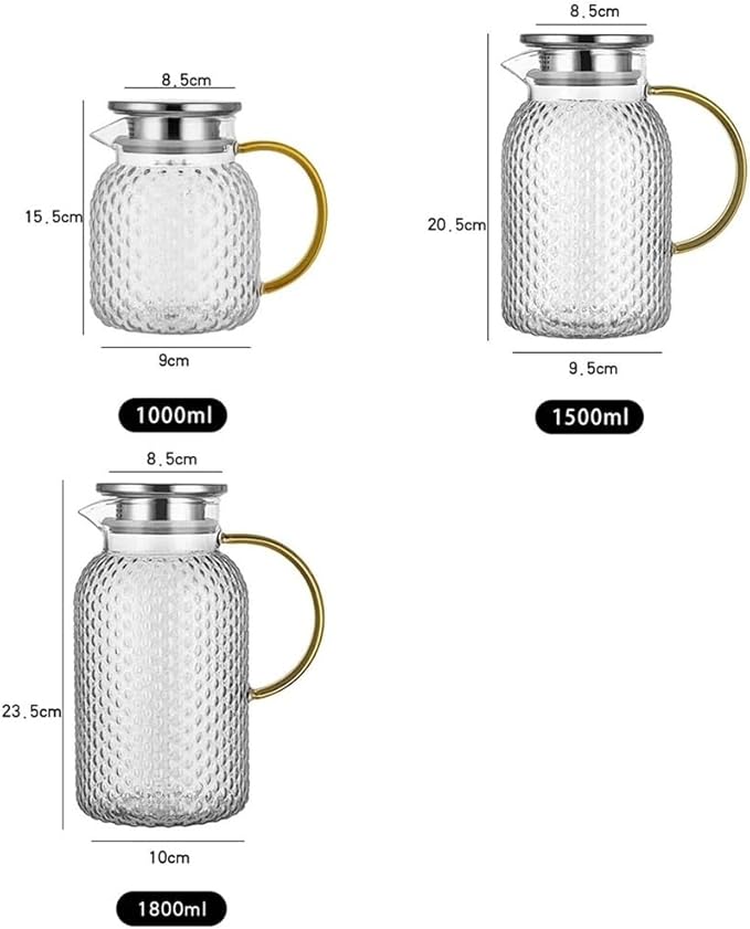 Cold kettle Glass Water Pitcher with Filter Lid and Pouring Spout Heat Resistant Glass Carafe for Hot Cold Beverages Homemade Ice Tea Bottle Water Pitcher Set for Hot/Cold Water(1L)