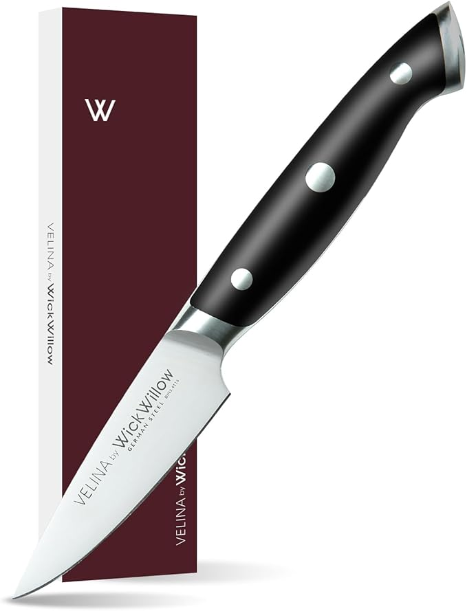 WICKWILLOW 3.5" Paring Knife – Razor Sharp German Steel – Small Kitchen Knife for Peeling, Trimming & Precision Work – Full Tang & Ergonomic Handle – Gift Box – Velina Series