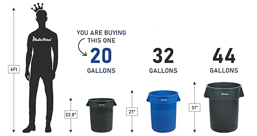 PLASTIC PRINCE 20 Gallon Round Trash Can Container with Lid Gray Plastic Commercial Garbage Bin for Home Garage Restaurants Warehouses