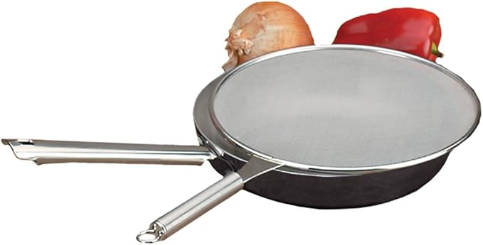 RSVP International Splatter Screen, One Size - Fine Mesh Stainless Steel, 10" in Diameter with 6.25" Handle |Keeps its Shape & Construction Over Time | Dishwasher Safe, 10 Inch, Multi Color