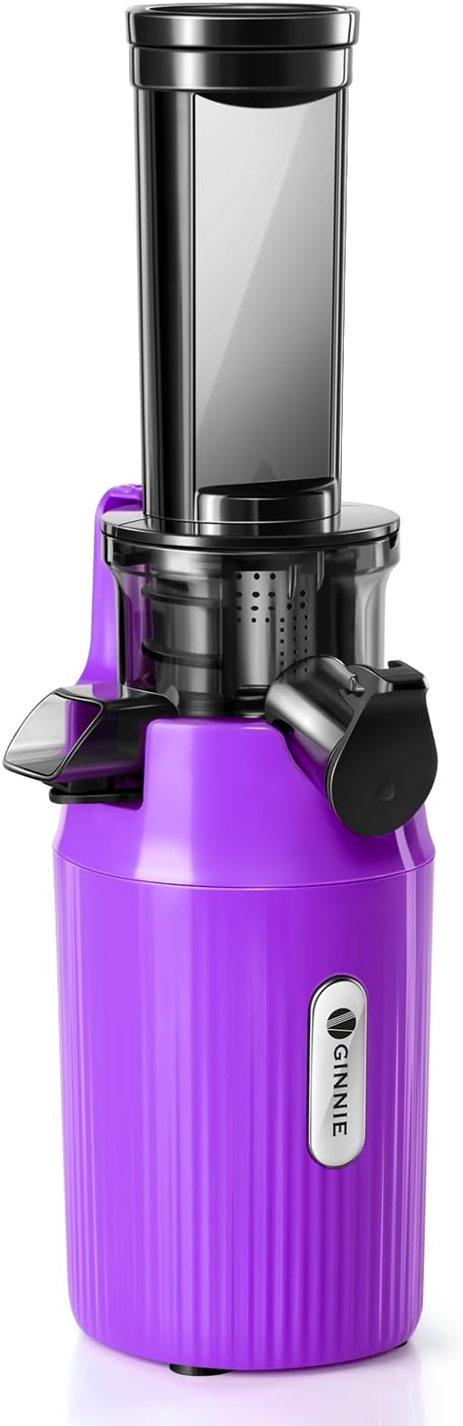 Ventray Ginnie Mini Cold Press Juicer, Small Slow Masticating Juicer for Vegetables and Fruits, High Juice Yield, Easy to Clean, Space-Saving, Fit for Personal/Travel/Picnic/Office - Purple