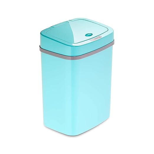 Touchless Motion Sensor Trash Can with Sealing Lid Automatic Soft Close Silent Bathroom Kitchen Office Waste Bin Narrow Rectangular ABS Hands Free Smart Home Garbage Container (Turquoise)