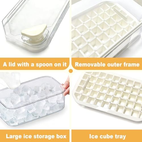 Plastic Ice Cube Trays with Bin and Scoop for Freezer+Mini Ice Cube Trays with Lids