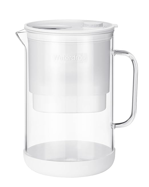 Waterdrop PT-09W 10-Cup Large Glass Water Filter Pitcher, Eco-Friendly, NSF/ANSI 53, 42 & 372 Certified Filter, Reduces PFOA/PFOS, Chlorine, Cadmium, Copper & Mercury, BPA-Free, Easy to Clean, White