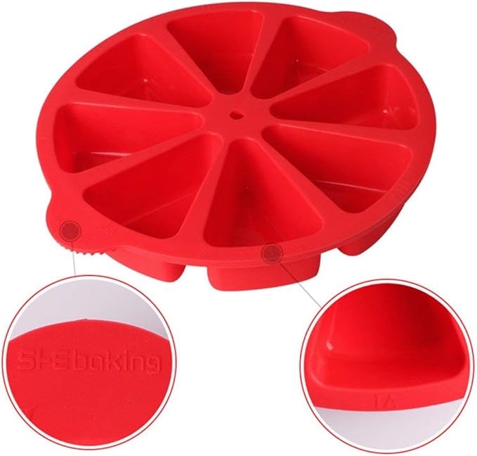 SHEbaking Scone Pan Silicone Triangle Cake Mold for Baking Nonstick Cornbread Pan 8 Cavity Pie Silicone Mold Perfect for Brownies, Muffin, Cupcake, Soap, polenta, or biscuits (Red)