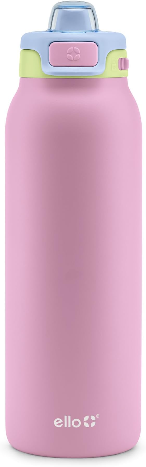 Ello Pop & Fill 32oz Stainless Steel Water Bottle with Quick Fill Technology, Double Walled and Vacuum Insulated Metal, Leak Proof Locking Lid, Sip and Chug, Reusable, BPA Free, Rosy Skyline