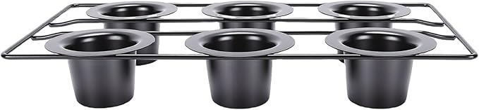 6 Cup Popover Pan, Non Stick Carbon Steel Bakeware, Wire Rack Baking Pan with Even Baking Function, Ideal for Popovers & Muffins