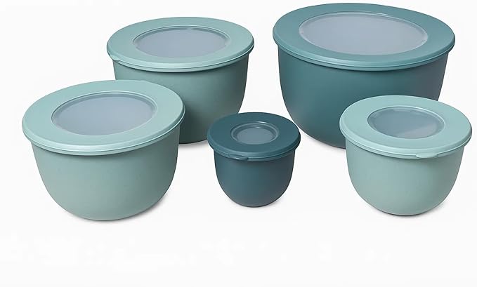 Wheat Straw Mixing Bowl Set with Lids - Green - Set of 10