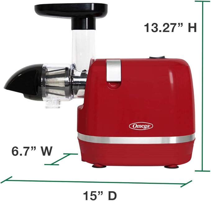 Omega H3000RED Cold Press 365 Juicer Slow Masticating Extractor Creates Delicious Fruit Vegetable and Leafy Green High Juice Yield and Preserves Nutritional Value, 150-Watt, Red