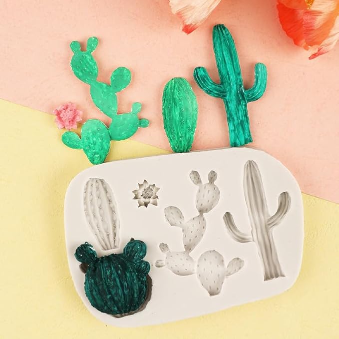 Gray Cactus Silicone Fondant Mold Cacti Chocolate Candy Mold For Cake Decoration Cupcake Topper Sugar Craft Polymer Clay Gum Paste Fondant and Gum Paste Molds Pastry and Baking Molds