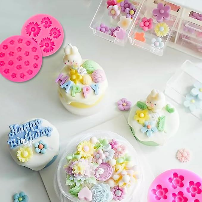 5Pcs Flower Silicone Candy Mold, Mini Fondant Chocolate Molds Small Rose Flower Resin Soap Ice Cube Wax Melt baking Mold for Cake Cupcake Decorationg (pink)