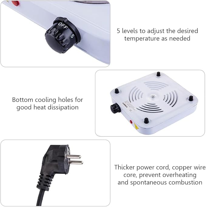 Compact and Portable Countertop Burner- Countertop Single Cast Iron Burner 1000 Watts Electric Hot Plate Temperature Controls White