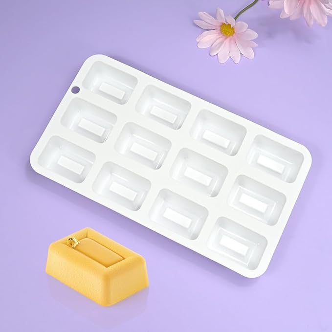 mostsom Silicone Molds Mousse Mold 12 Cavity 3D Rectangle Shape Chocolate Truffle Mousse Cake Dessert Mold DIY Baking Moulds (F Small Rectangle)