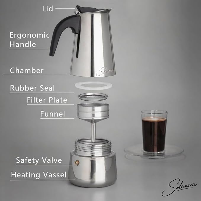 Espresso Maker 6 Cup Moka Pot Stainless Steel Percolator coffee pot, Compatible with Gas, Electric, Ceramic, and Induction stovetops(10 fl oz/300 ml)