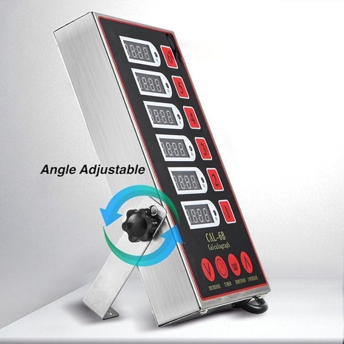 Commercial Kitchen Timer with 6 Channels, Professional LED Digital Timer for Cooking, Loud Alarm Volume +/-, Heavy Duty Stainless Steel Large Timers with Waterproof Panel & Memory Function