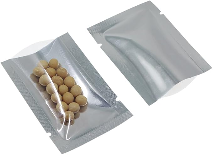 Silver Aluminum Foil Pouch Heat Seal Front Window Plastic Mini Open Top Flat Vacuum Packaging Mylar Bag Food Small Sample Mylar Food Storage Package (200, 9x13cm(3.5x5.1 inch))