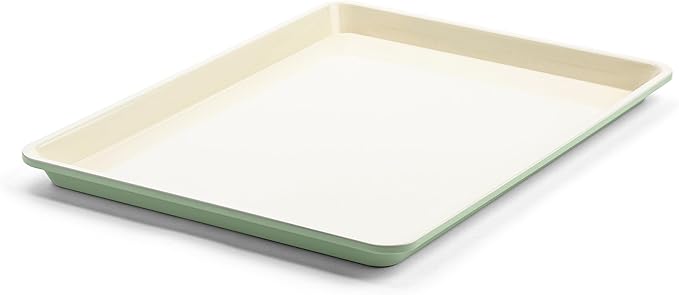 GreenLife Bakeware 18” x 13” Half Cookie Sheet Baking Pan, Non-Toxic PFAS-Free Healthy Ceramic Nonstick, Oven Safe to 450°F, Easy Release, Even Heating, Easy Clean, Sage