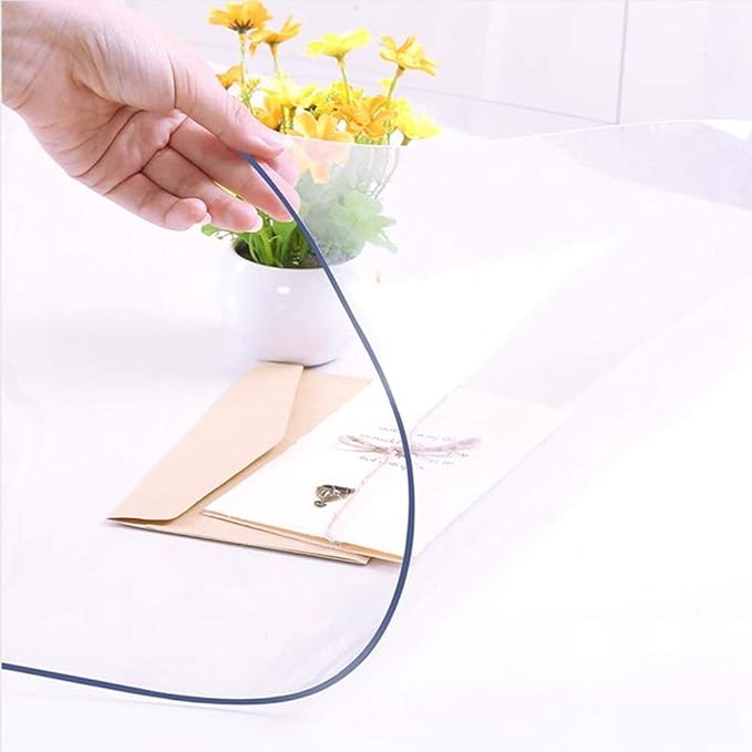NECAUX Custom 44 x 91 Inch Clear Table Cover Protector, 1.5mm Thick Wood Grain Transparent Table Pad Non-Slip Tablecloth Plastic Protective Pad for Dining Room Table, Conference Table