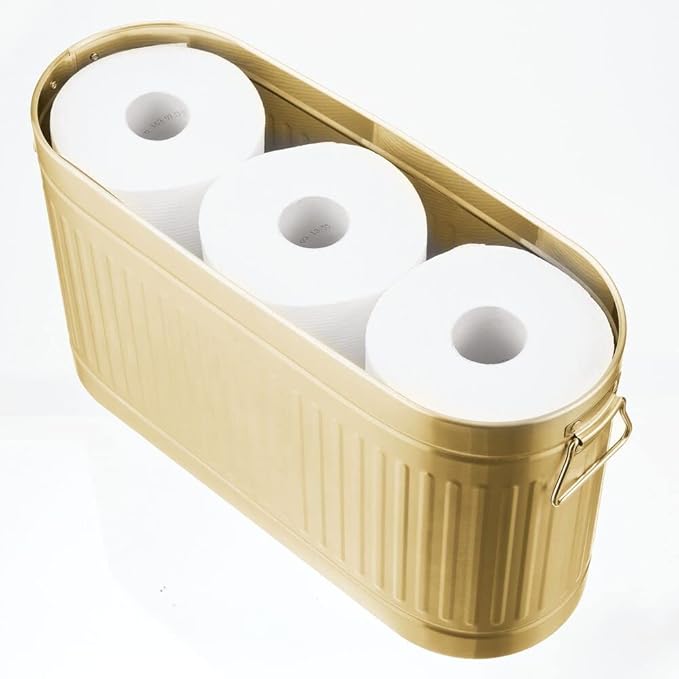mDesign Large Steel Free Standing Toilet Paper Organizer, 6-Roll Tissue Storage Holder Container for Bathroom Floor, Fits Under Sink, Vanity, Shelf, In Cabinet, or Corner Oscar Collection - Soft Brass