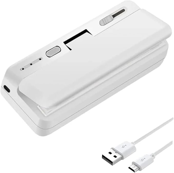Vacuum Sealer Machine, Mini Plastic Bag Sealer Heat Sealing Machine Food Packaging Bags Clip Handheld Rechargeable for Food(White)