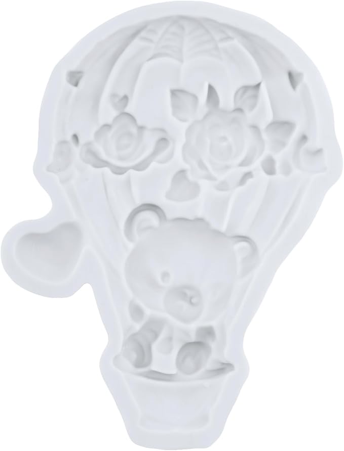 Bear Silicone Mold Hot Air Balloon Fondant Molds Bear Balloon Chocolate Candy Mold For Cake Decoration Cupcake Topper Polymer Clay Gum Paste Set of 4