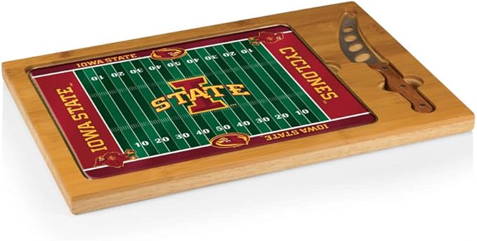 PICNIC TIME NCAA Icon Glass Top Cutting Board & Knife Set, Cheese Boards Charcuterie Boards, Serving Platter, (Parawood & Bamboo)
