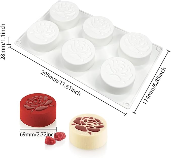 Silicone Baking Mold, 3D Round Shape Flower Pattern Silicone Mold for Making Chocolate, Mousse Cake, Candy, Soap, Ice Cream, Non-Stick Food Grade Silicone Molds (F_ Flower)