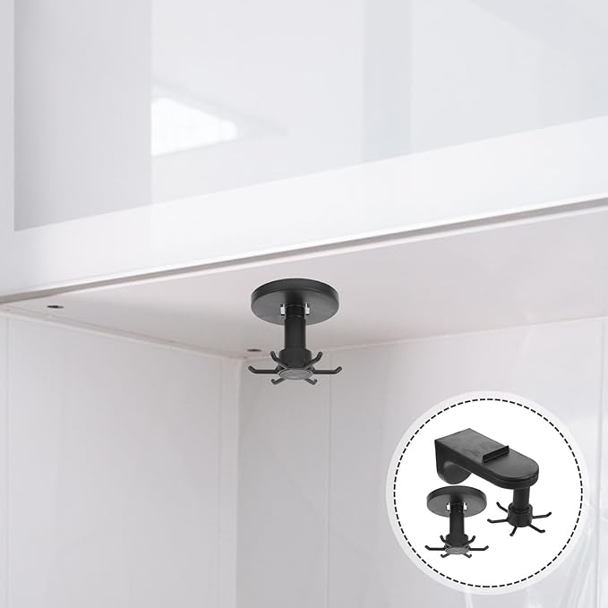 ARTIBETTER 2pcs Rotatable 6-Claw Adhesive Kitchen Utensil Hooks Wall-Mounted and Suction Cup Hangers Black Under Cabinet Hanging Storage