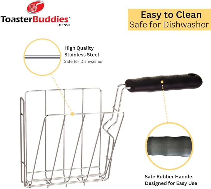 TOASTER BUDDIES, 2-Piece, Toaster basket, Sandwich Racks, 2 Slice-Toaster, Compatible with allmost all pop-up toasters, Toaster gadget, Regular, Black