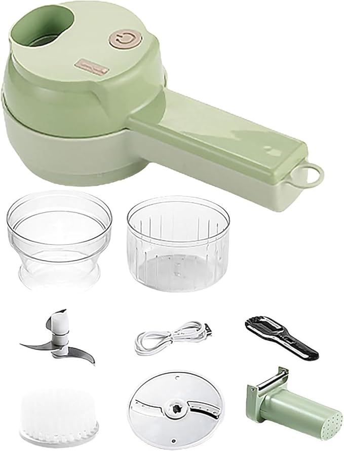 4 in 1 Handheld Electric Vegetable Cutter Set, Multifunctional Mini Electric Grinder Garlic Mud Masher Chopper, Portable Food Processor with Brush, for Garlic Chili Onion Ginger Celery Meat