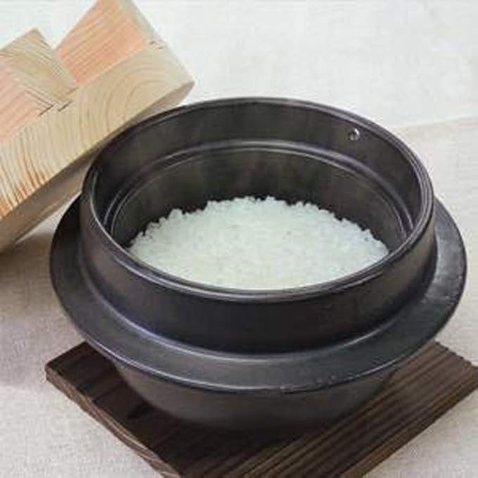 Japanese Rice Cooker Donabe Clay Pot Set, 3 Go (3 Cups), Includes Hinoki Rice Scoop