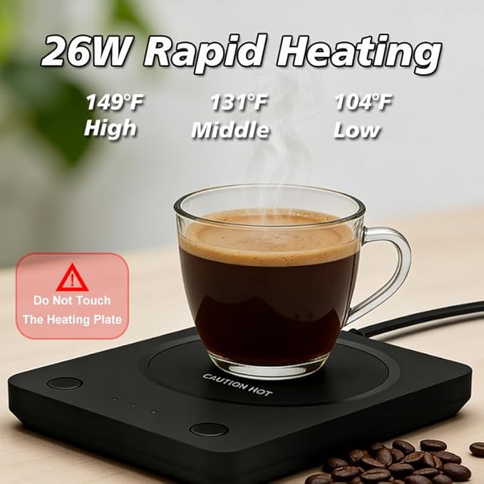SEALON SLM03 Electric Coffee Mug Warmer - 3-Temperature Desk Cup Warmer with Auto Shut-Off (4 Hours) for Heating Coffee, Tea, Milk & Beverages