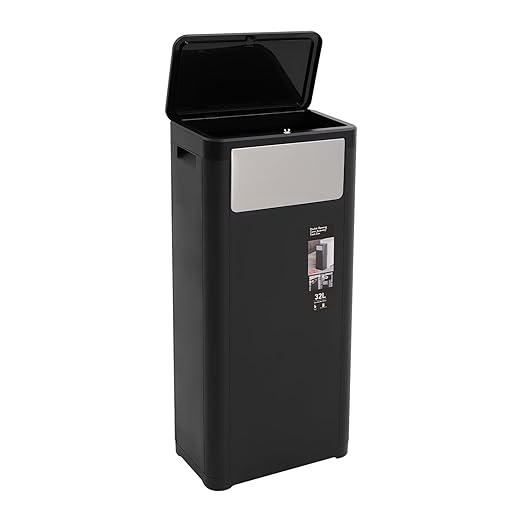 Trash Can with Lid, 8.45 Gallon Trash Bin Cabinet with 2 Openings, Hidden Trash Cabinet, Trash and Recycling Organizer, Garbage Can for Kitchen, Bathroom, Bedroom, Living Room, Office(Black)