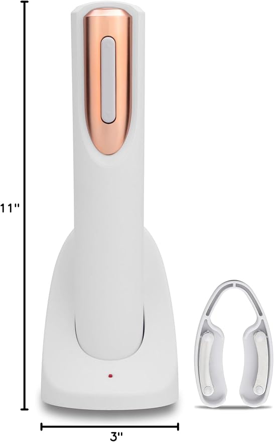 Rechargeable Electric Wine Bottle Opener - Charging Base and Foil Cutter Included with Automatic Wine Opener - Electric Corkscrew for Easy Cork Removal - Best Gift for Wine Lover (White & Rose Gold)