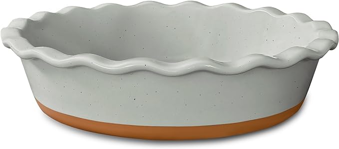 Mora Deep Fluted Ceramic Pie Dish for Apple Pie, Quiche, Tart - 9 inch - Modern Farmhouse Style Porcelain - Earl Grey