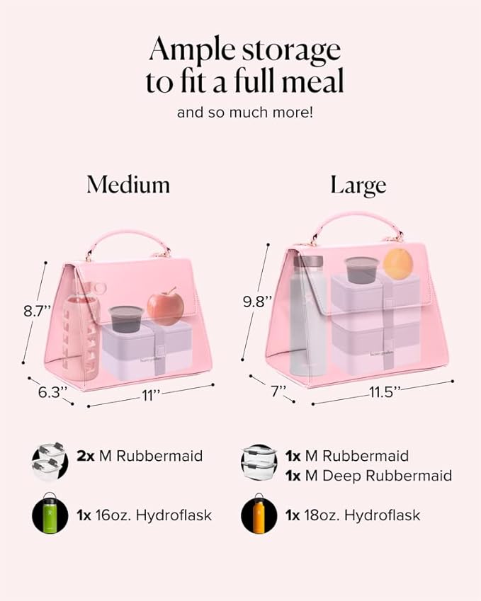 Beauty Gooodies Pink X-Large Lunch Bag for Women, Insulated Lunch Bag, Aesthetic Lunch Boxes and Classy Tote Bag Purse with Strap, Professional Ladies Bags, Chic Lunch Box