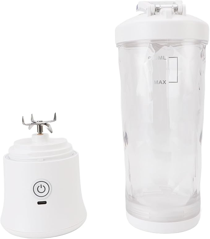 Portable Blender, 600ml 18000RPM USB C Rechargeable Mini Juicer Cup, Stainless Steel Blades Blender with RGB Light, Ideal for Travel, Gym & Sports